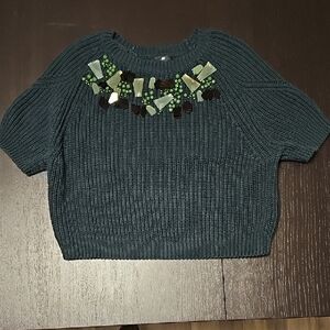 H&M Dark Green Embellished Knit  Sweater